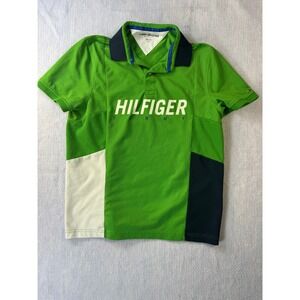 Tommy Hilfiger Sport Mens Small Green Colorblock Short Sleeve Polo Shirt Graphic